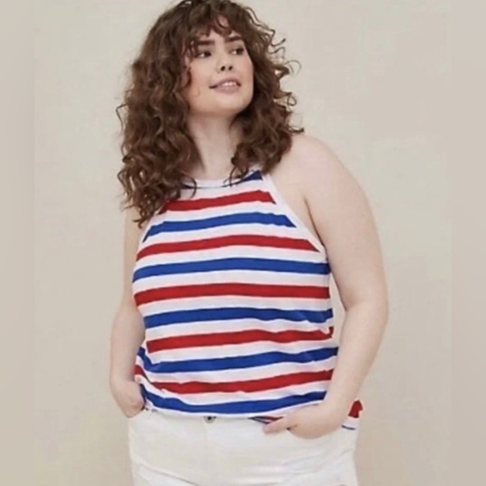 Torrid Stripe Usa Heritage Slub High Neck Tank. T Shirt  Size  1 = 1X = 14/16